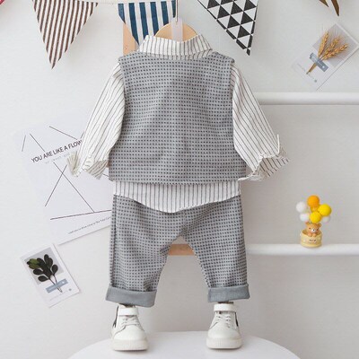 2025 SpringAutumn Kids Fashion Suit Vest 3Piece Set Long Sle
