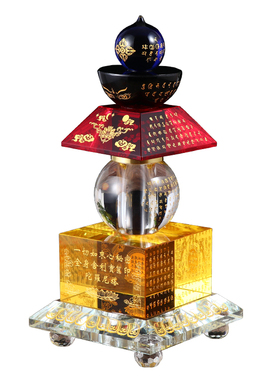 水晶舍利塔大小号多款搭配led七彩发光底座 铜扣五轮佛塔装藏摆件