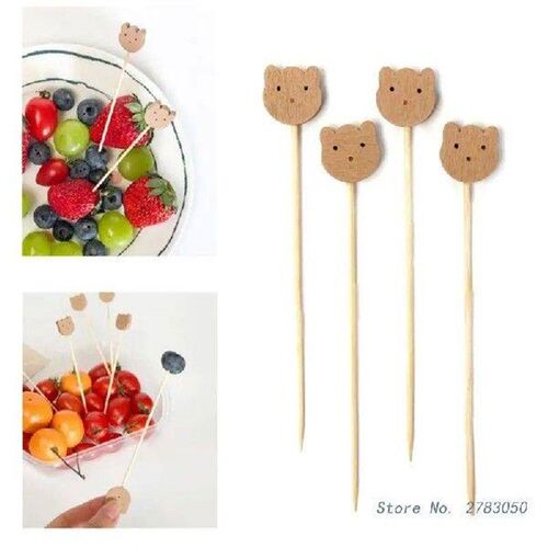 100Pcs Cute Bear Disposable Bamboo Buffet Food Picks