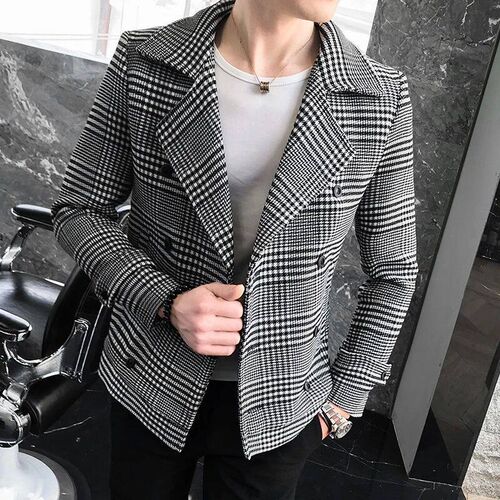 2023 Fashion New Mens Casual Boutique Plaid Woolen Short Co