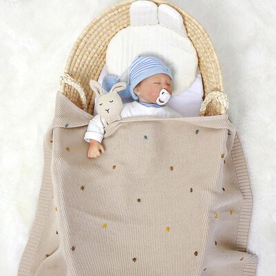 Baby Blanket Cotton Knit Newborn Girl Boy Crib Quilt Bedding