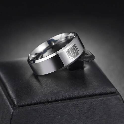 8mm Attack on Titan Black Sliver Stainless Steel Ring Wings