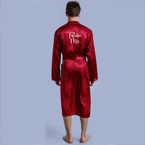 Groom Robe Emulation Silk Soft Home Bathrobe Nightgown For M