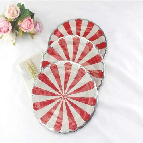 7/9 Inch Red White Striped Round Paper Plates Decorative Pla