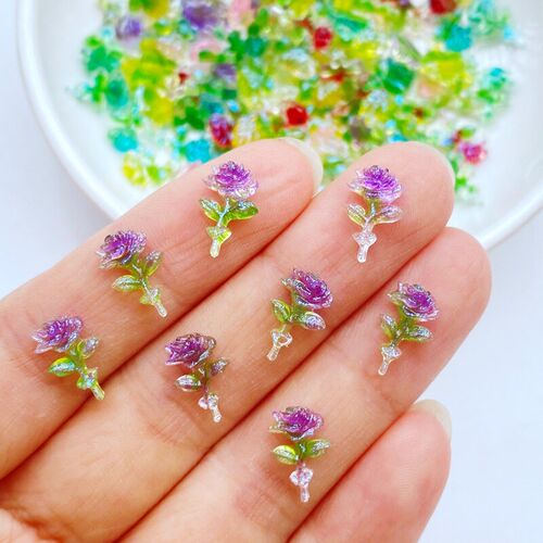 100Pcs New Cute Mini 7*11mm Shiny Roses Flat Back Resin Cabo