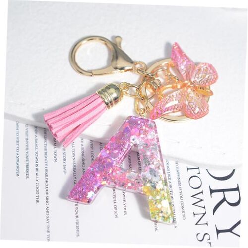 Cute Resin A-Z Initials Letter Keychain Pink Sparkle Butterf