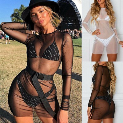 Sexy Mesh Sheer See Through Bikini Cover Up Women Sarong Bat