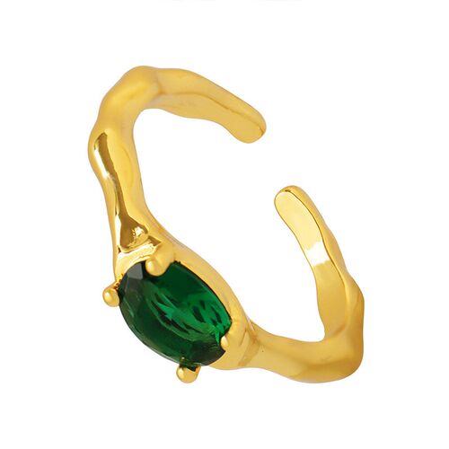 Ins Style Brass Material Ring Inlaid Emerald Oval Zircon Nic