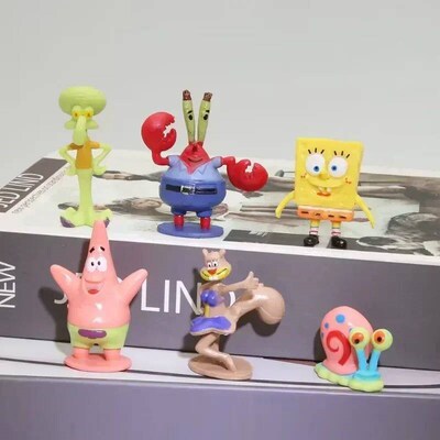 6pcs/set 5.6CM Spongebob Action Figures Cartoon Movie Mini D