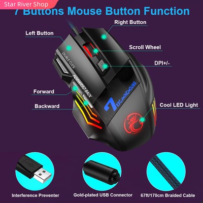 Ergonomic Wired Gaming Mouse LED 5500 DPI USB Computer Mouse