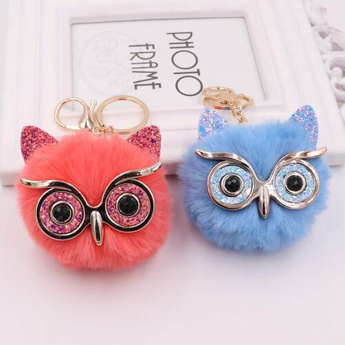 。Bag pendant fur car pendant Gretel owl Pluh key chain imit
