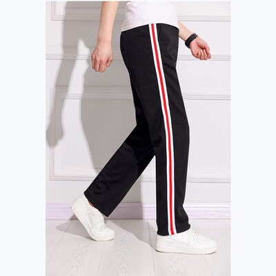 Black Unisex New Track Pants Casual Sweatpants mens Striped