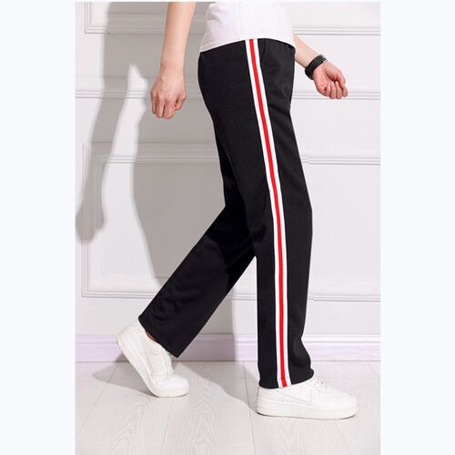 Black Unisex New Track Pants Casual Sweatpants mens Striped