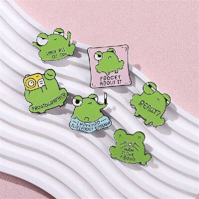 Funny Meme Letters Metal Pins Enamel INS Brooches Frog