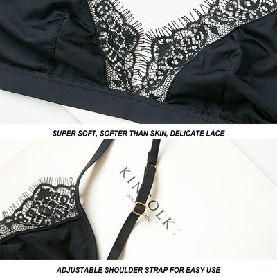Soft Satin Bra Comfortable Underwear Wireless Lace Bralette