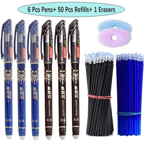 57Pcs/Set Erasable Gel Pens Black Blue Refill Rod 0.5mm Ball