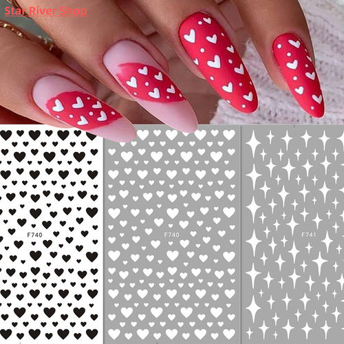 1PC 3D Nail Stickers Black Heart Love Self-Adhesive Slider L