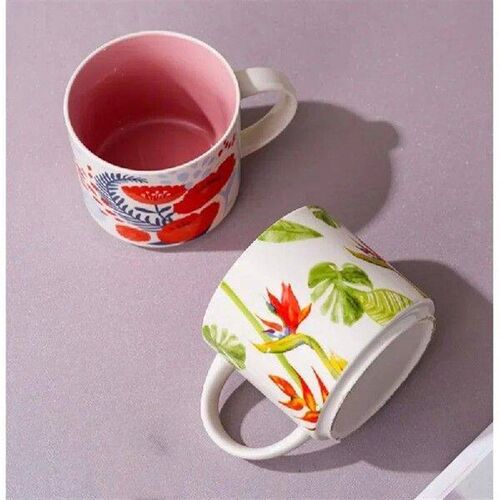 450ML Handmade Flower and Bird Pattern Design Ceramic Mug