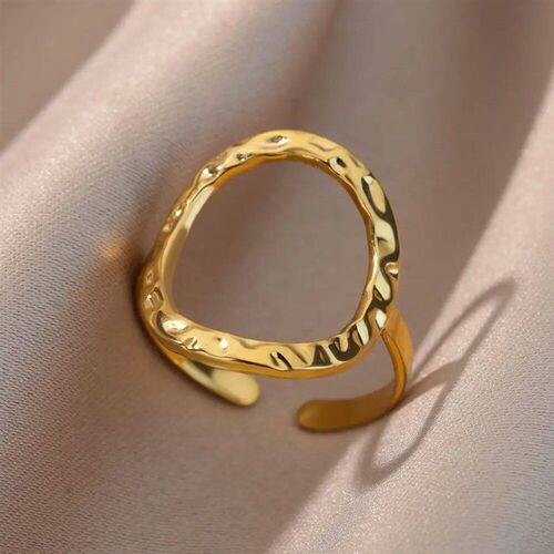 Irregular Hollow Opening Rings For Women Stainless Steel Gol
