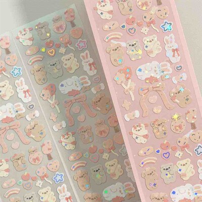 Korean Laser Bling Cartoon Bear Sticker For Scrapbooking DIY