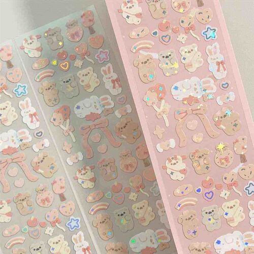 Korean Laser Bling Cartoon Bear Sticker For Scrapbooking DIY