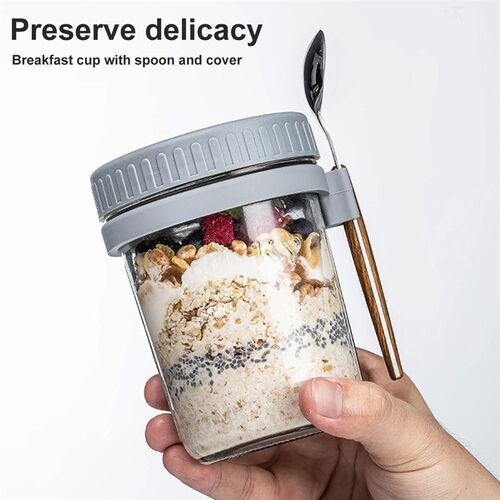 Oatmeal Cup Overnight Oats Jars Breakfast Cup with Lid &Spoo