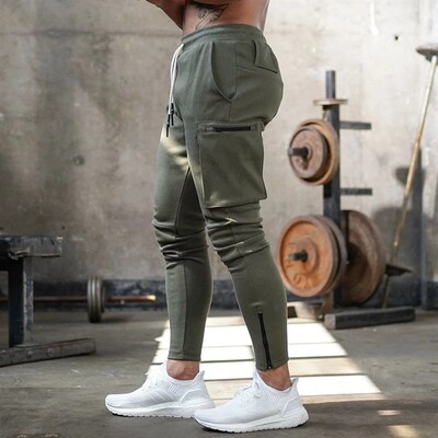 Joggers Sweatpants Men Casual Skinny Pants Multi-pocket Trou