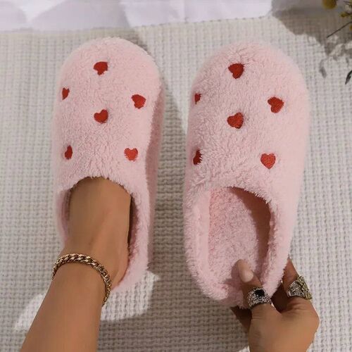 Winter Womens Heart-Shaped Slippers Love Mute Soft Sole Sho