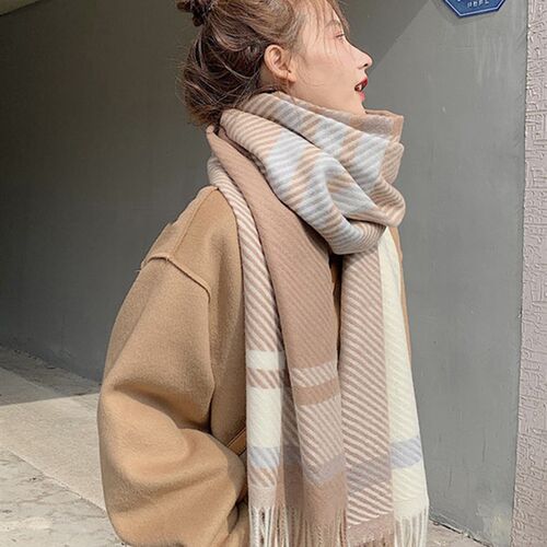 New 2023 Women Scarf Autumn Winter Vintage Preppy Style Plai