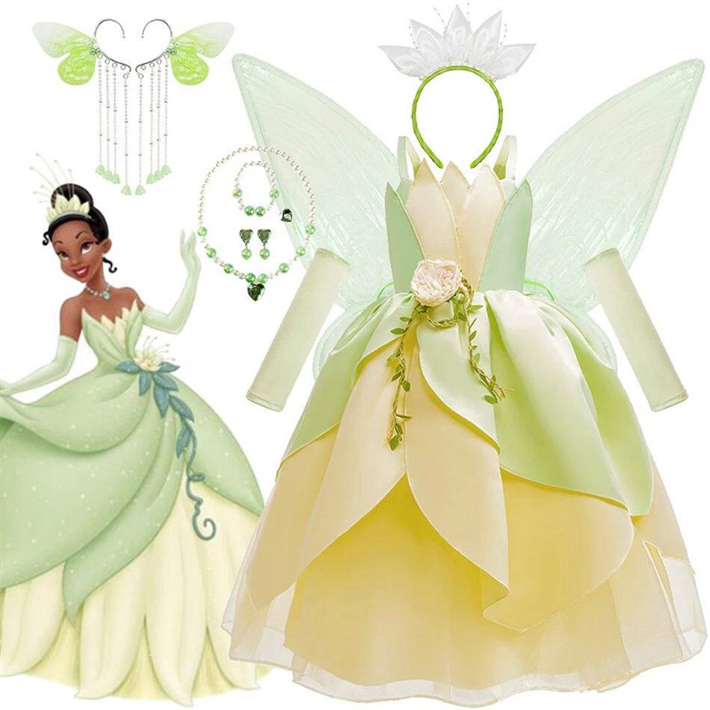 Luxury Tiana Dress For Girl  Princess Outfits Kid Halloween图片