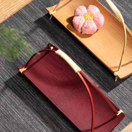 手工竹制提手水果篮茶点盘点心托 客厅家用 茶道中式古风创意提篮