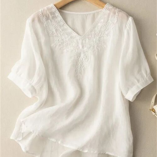 Solid Color Floral Embroidery Vintage Thin Womens Cotton Li