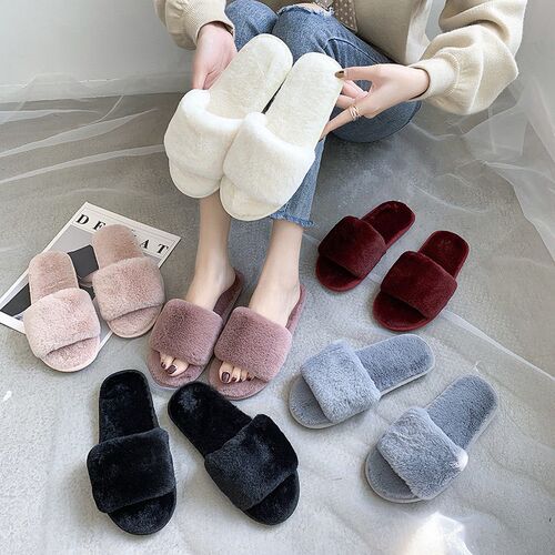 Cotton Slippers Fluffy Slippers Womens Indoor Home Short Pl