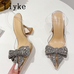 Liyke Elegant Women Party Wedding Shoes Fashion Crystal Butt
