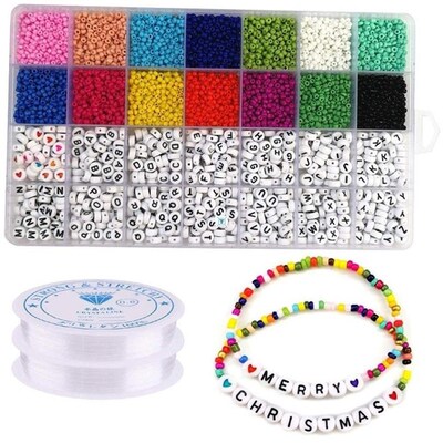 5000Pcs Beads Kit 3mm Glass Seed Beads Alphabet Letter