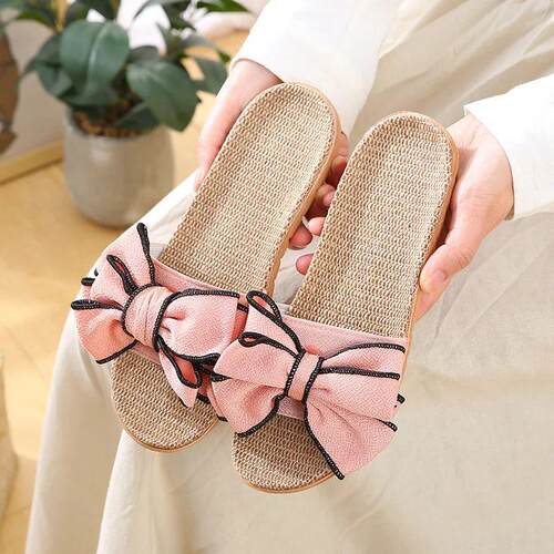 Women Summer Casual Slides Comfortable Flax Slippers Striped