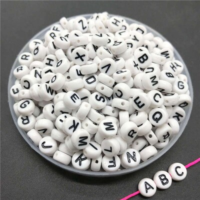 100pcs/lot 4x7mm Acrylic Spacer Beads Letter Beads Oval Alph