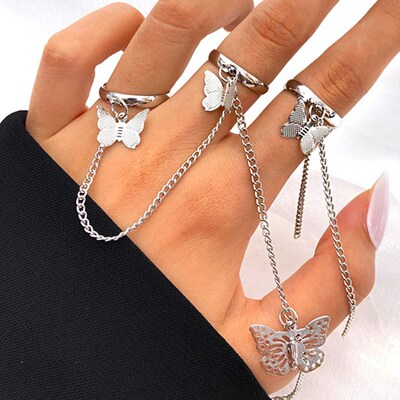 17KM Punk Cool Hiphop Chain Rings Multi-layer Adjustable Ope