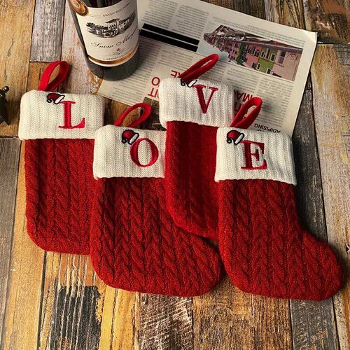 Christmas Stocking Knitting Snowflake Letter Socks Christmas