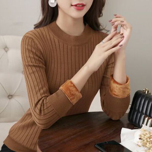 Plus fleece sweater bottoming shirt womens winter thick lon
