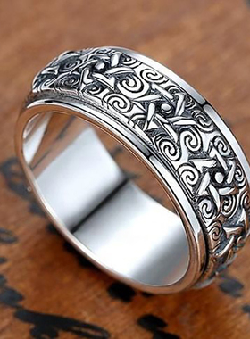 New Rotatable Silver Ring Mens Retro Creative Domineering S