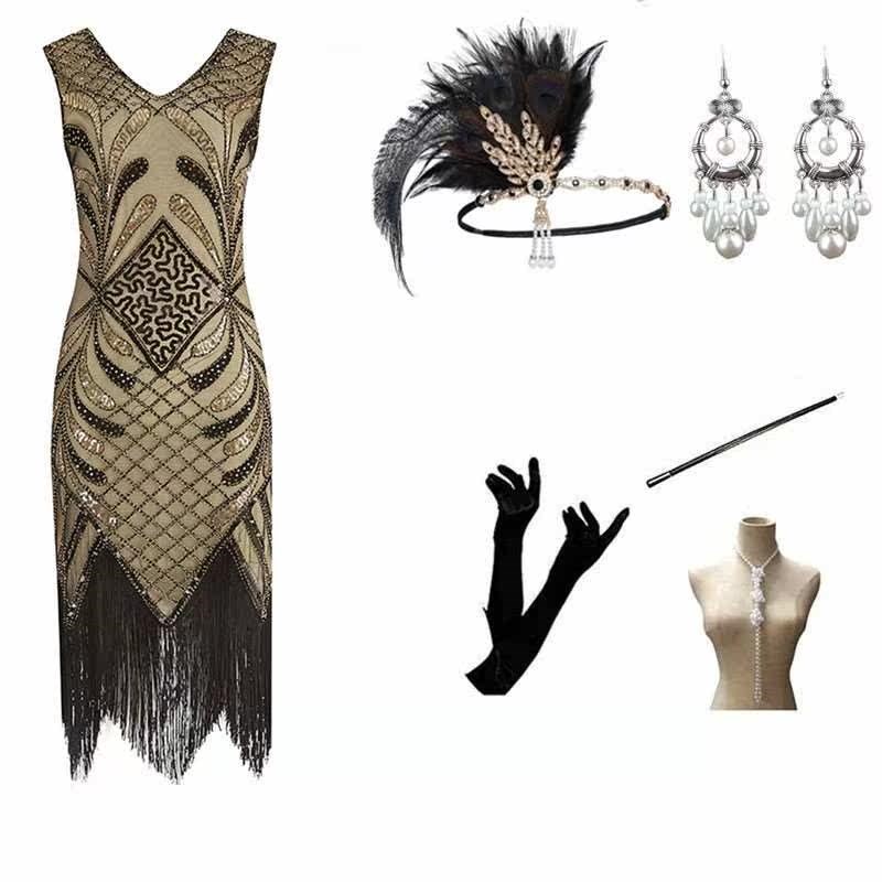 New 1920s vintage dress handmade beaded sequined tassel even