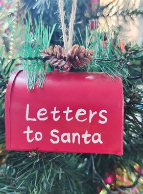 Creative Metal Iron Red Mailbox Hanging Ornament Christmas T