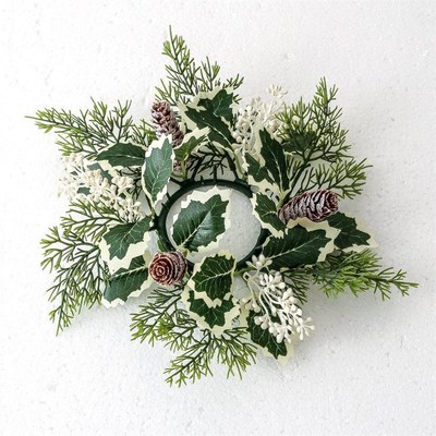 Christmas Candlestick Wreath Flowers Garland Candle Ring