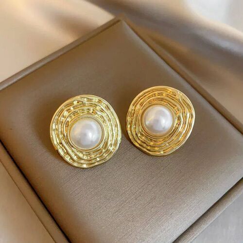 Korean Irregular Baroque BImitation Pearl Round Stud Earring