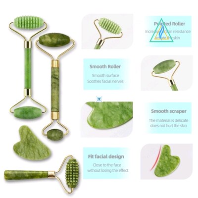 Natural Face Massager Guasha Jade Roller Scraper Facial Skin