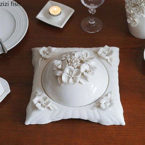 Handheld Flower Ceramic Dining Plate Soup Plates with Lid