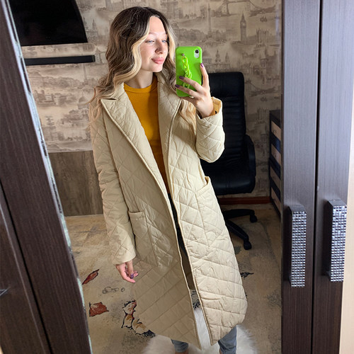 Super Long straight winter coat with rhombus pattern Casual