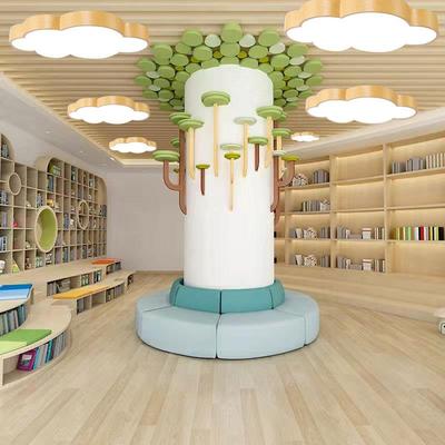 幼儿园云朵吸顶灯教室过道木纹白云吊灯早教中心大厅格栅顶云型灯