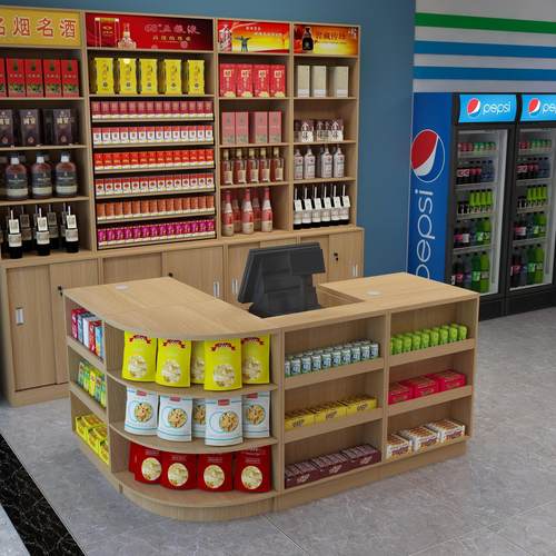 现货木质组合柜收银台 超市转角收银台 母婴店货架展示架收银台